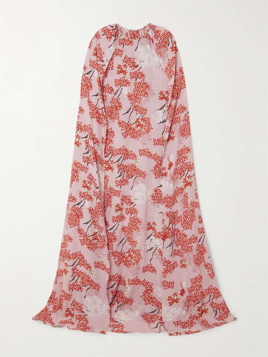 Minnie cape effect floral print crepe de chine gown