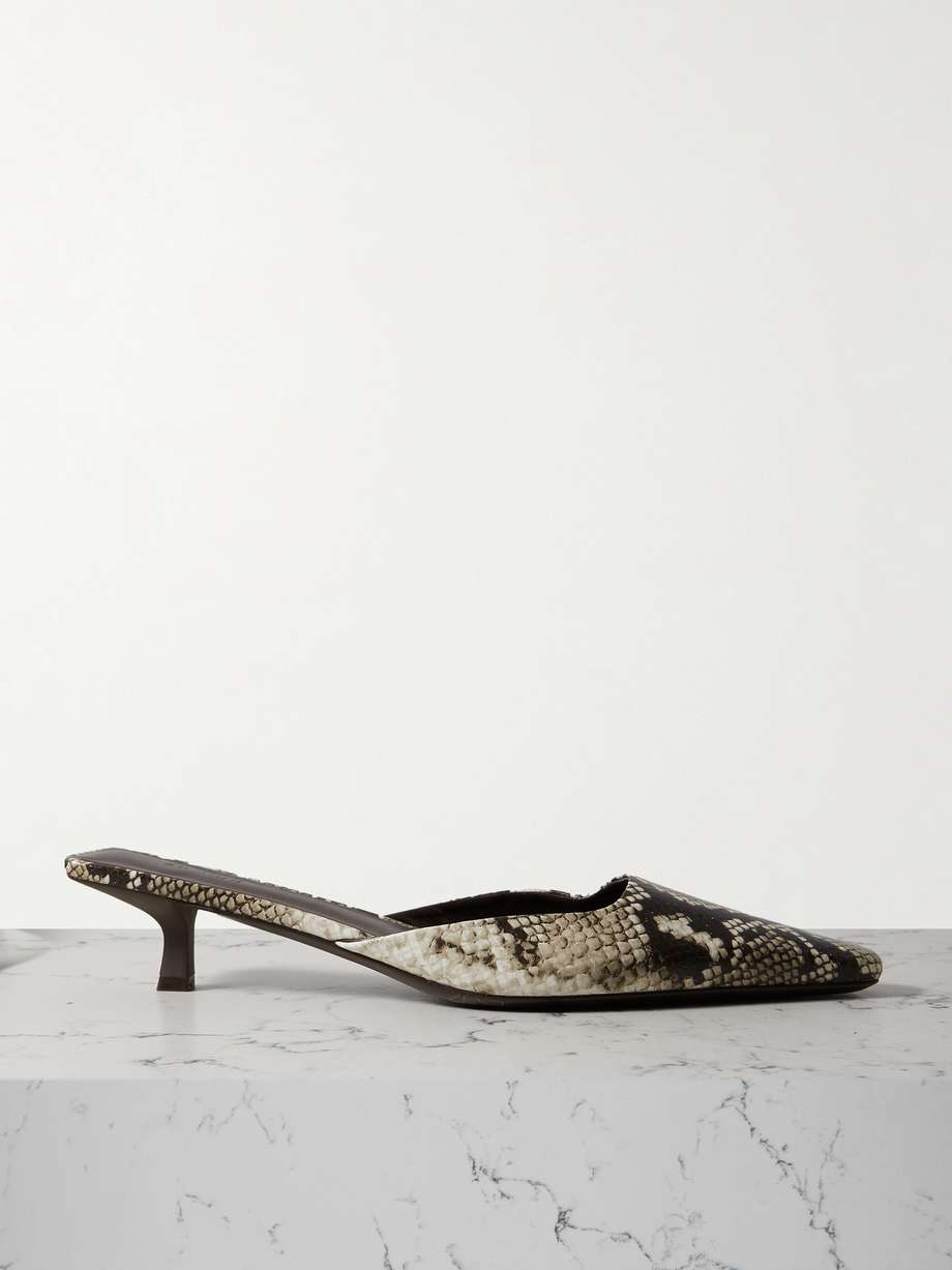 Mira snake effect leather mules