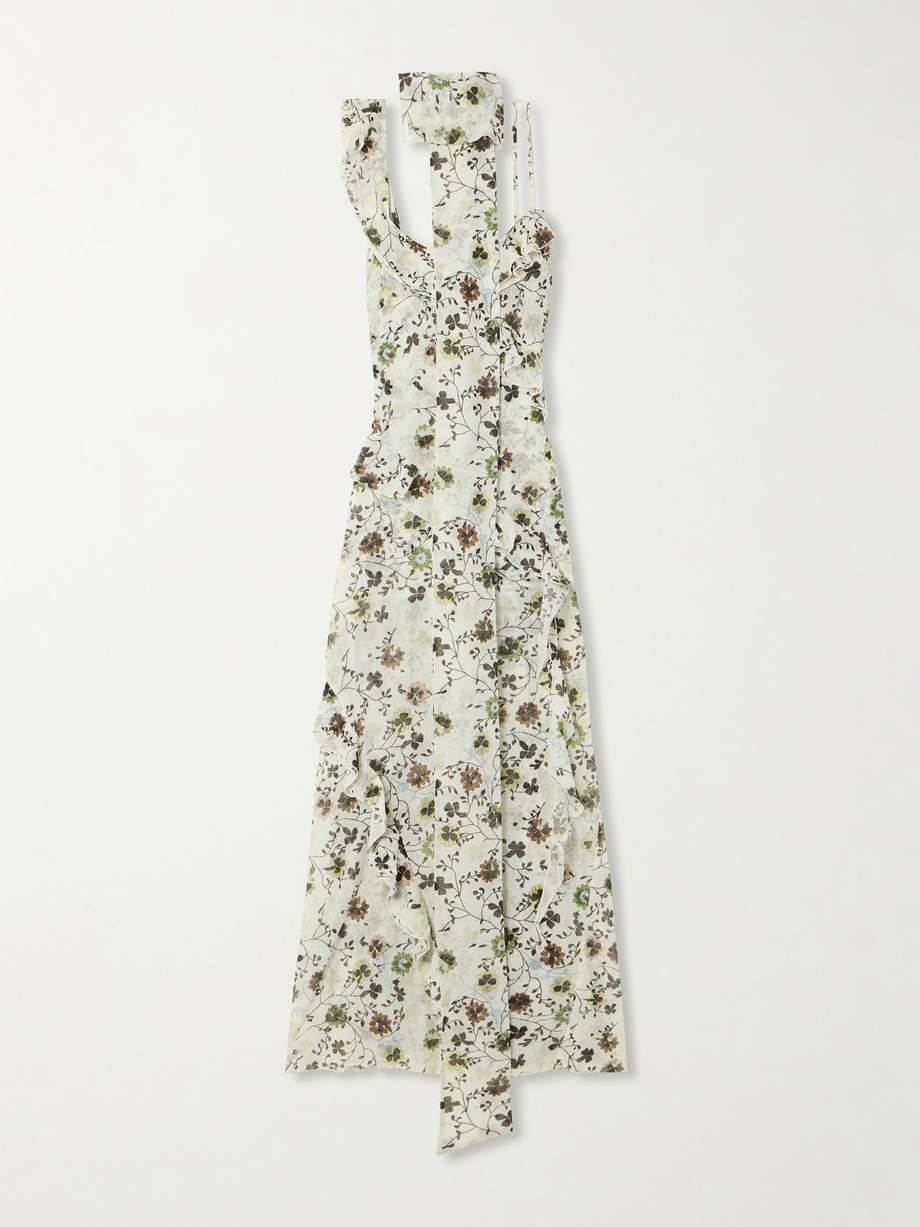 Monica asymmetric ruffled floral print recycled georgette midi dress