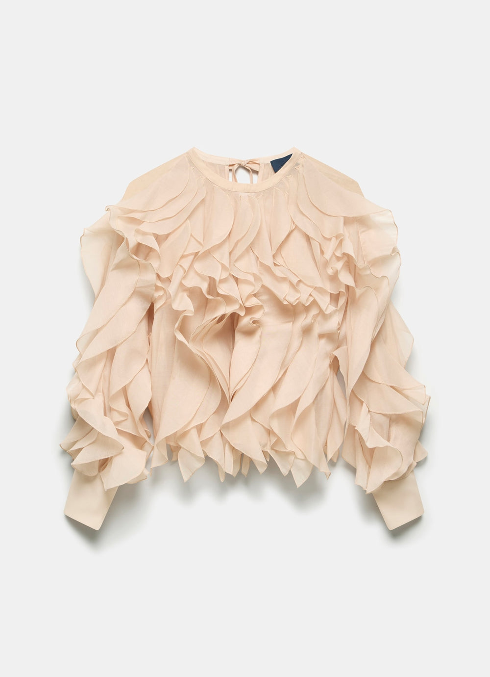 Neutral Organza Ruffle Blouse