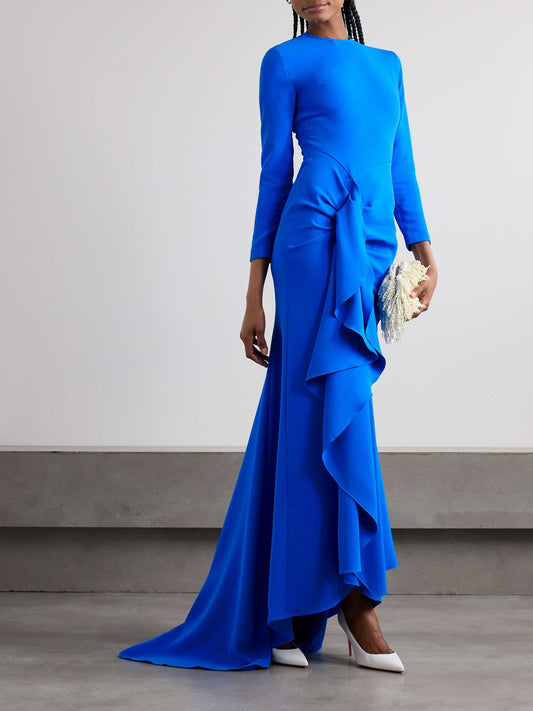 Nia ruffled crepe gown