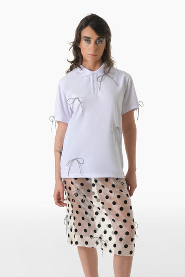 Organza Skirt With Crystal Bow Ties in Transparent and Silver