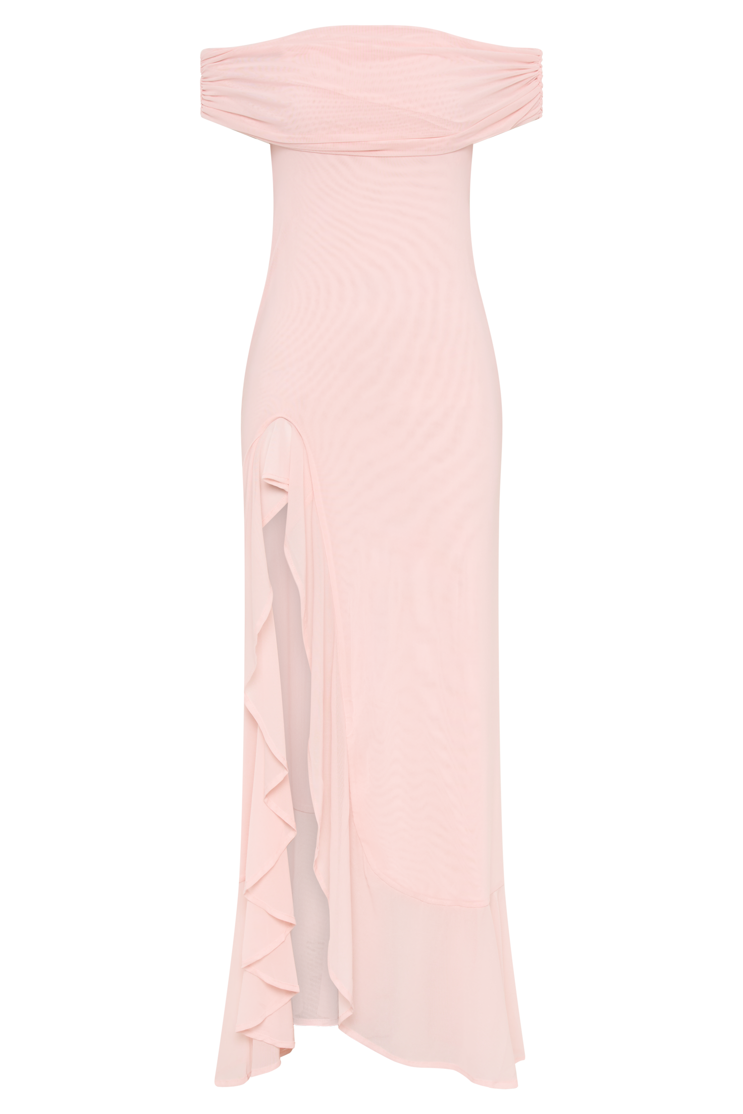 Off Shoulder Mesh Maxi Dress Pale Pink