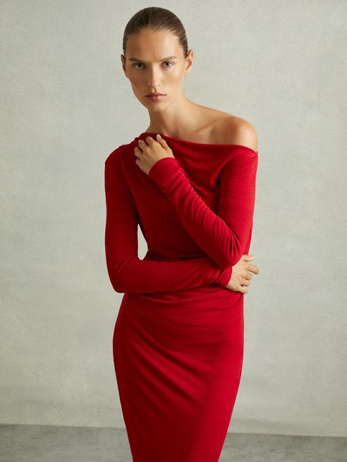 Off The Shoulder Jersey Midi Dress