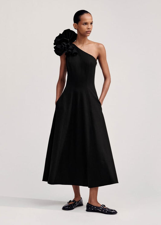 One Shoulder Midi Dress Corsage
