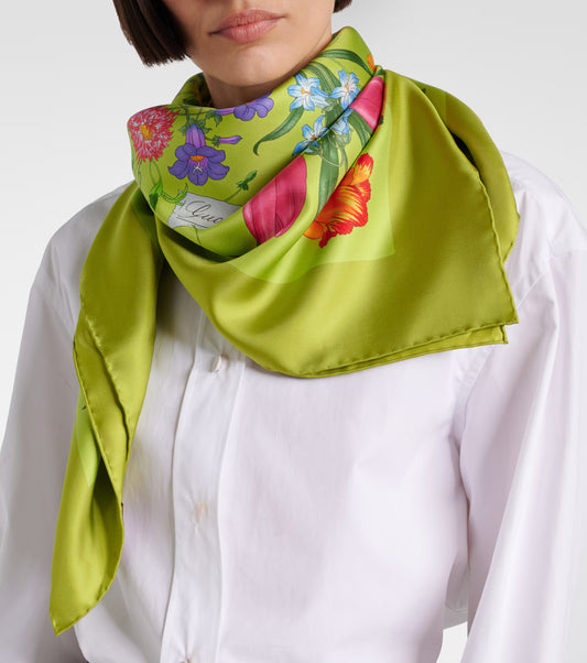 Floral Silk Twill Scarf