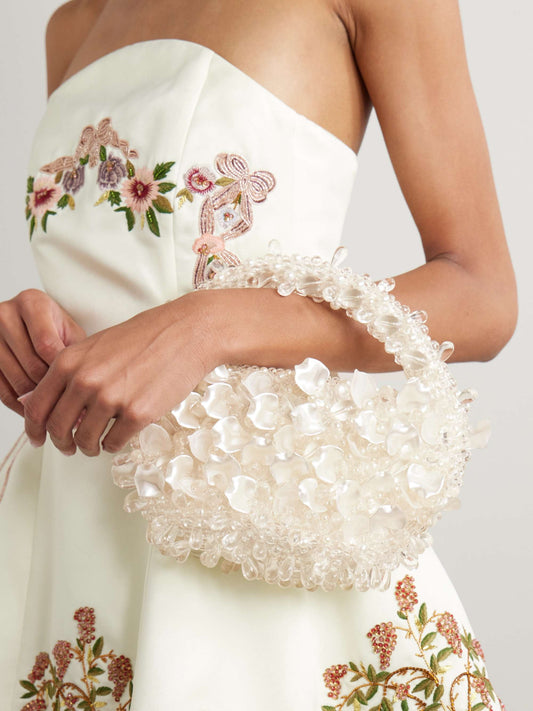 Petal embellished satin tote