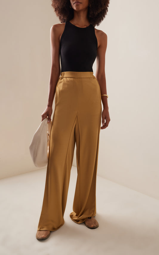 Pin-Tucked Crepe Wide-Leg Trousers