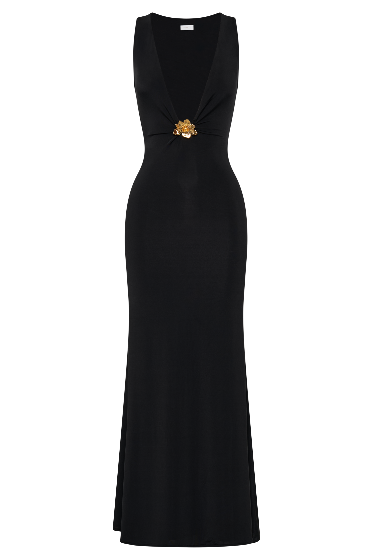 Plunge Maxi Dress With Floral Hardware Black