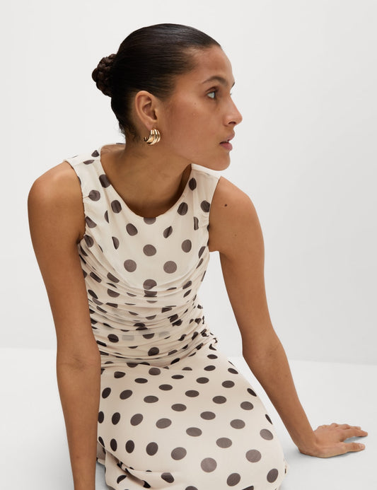 Polka Dot Square Neck Ruched Midaxi Bodycon Dress