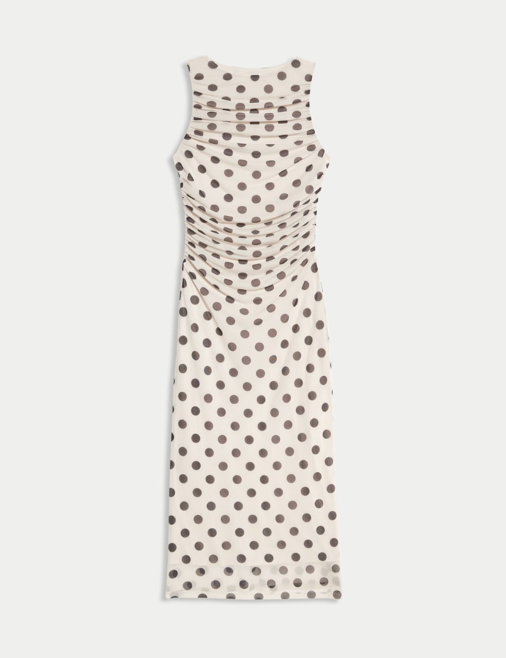 Polka Dot Square Neck Ruched Midaxi Bodycon Dress