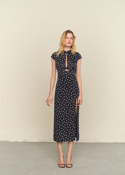 Polka dot dress with opening detail