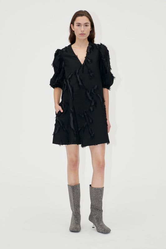 Puffy Sleeves Mini Dress Jet Black