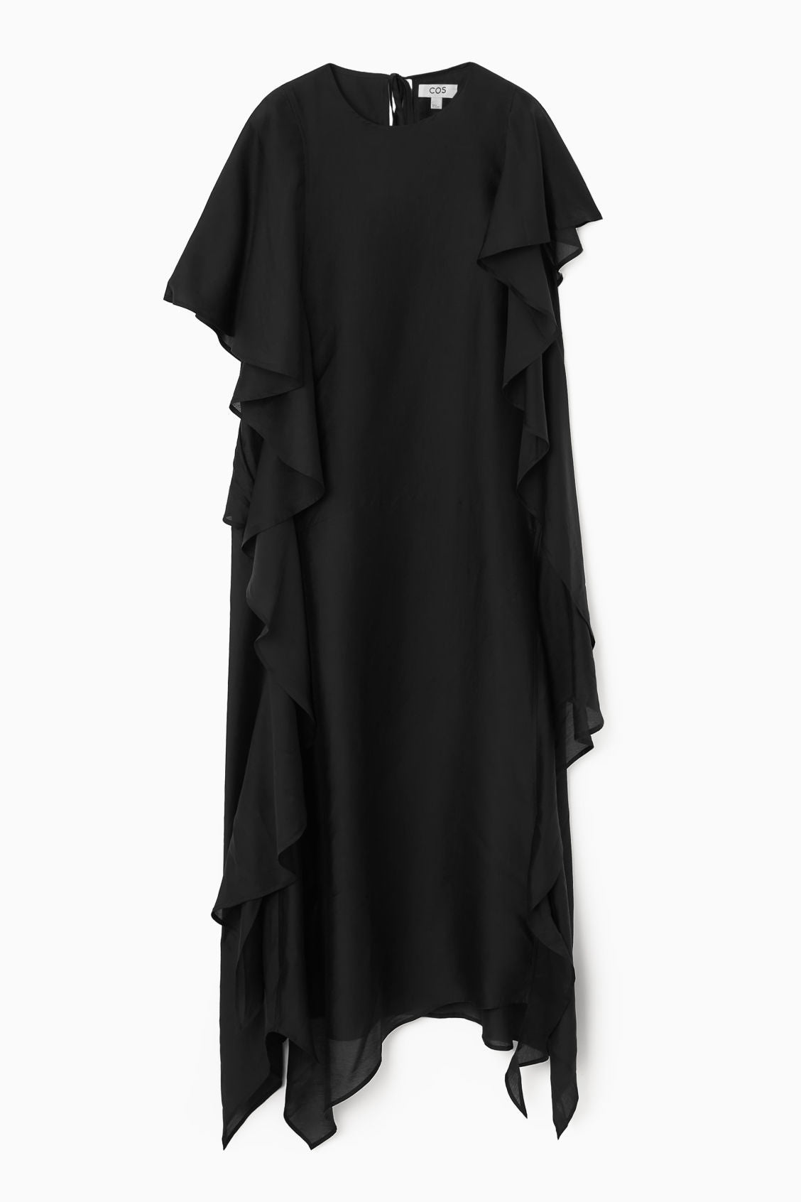 RUFFLED ASYMMETRIC MIDI DRESS