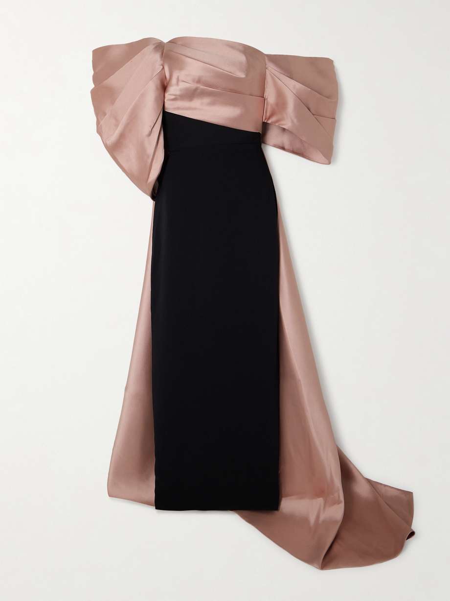 Raye off the shoulder draped crepe and satin twill gown