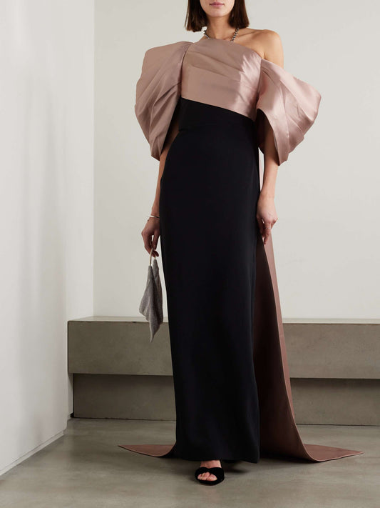 Raye off the shoulder draped crepe and satin twill gown
