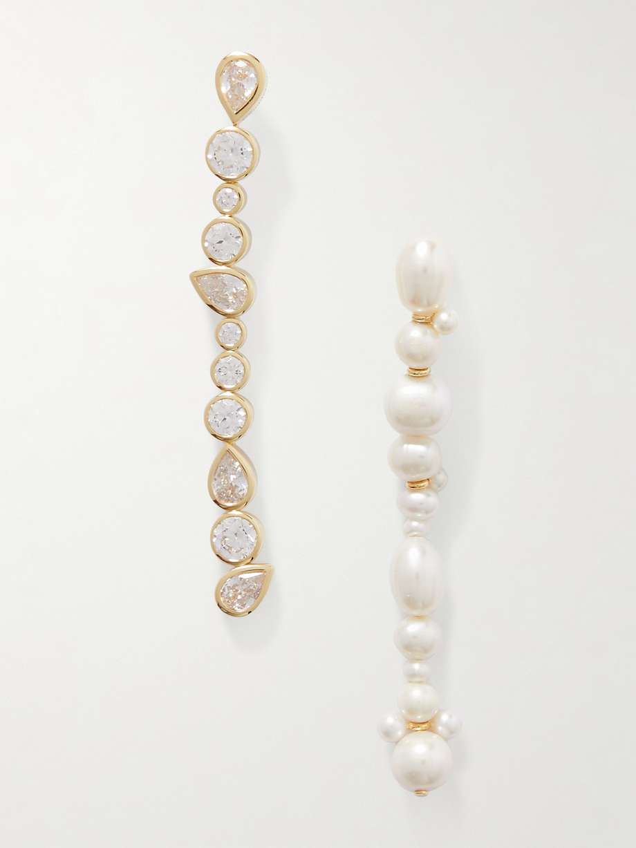 Recycled gold vermeil cubic zirconia and pearl earrings