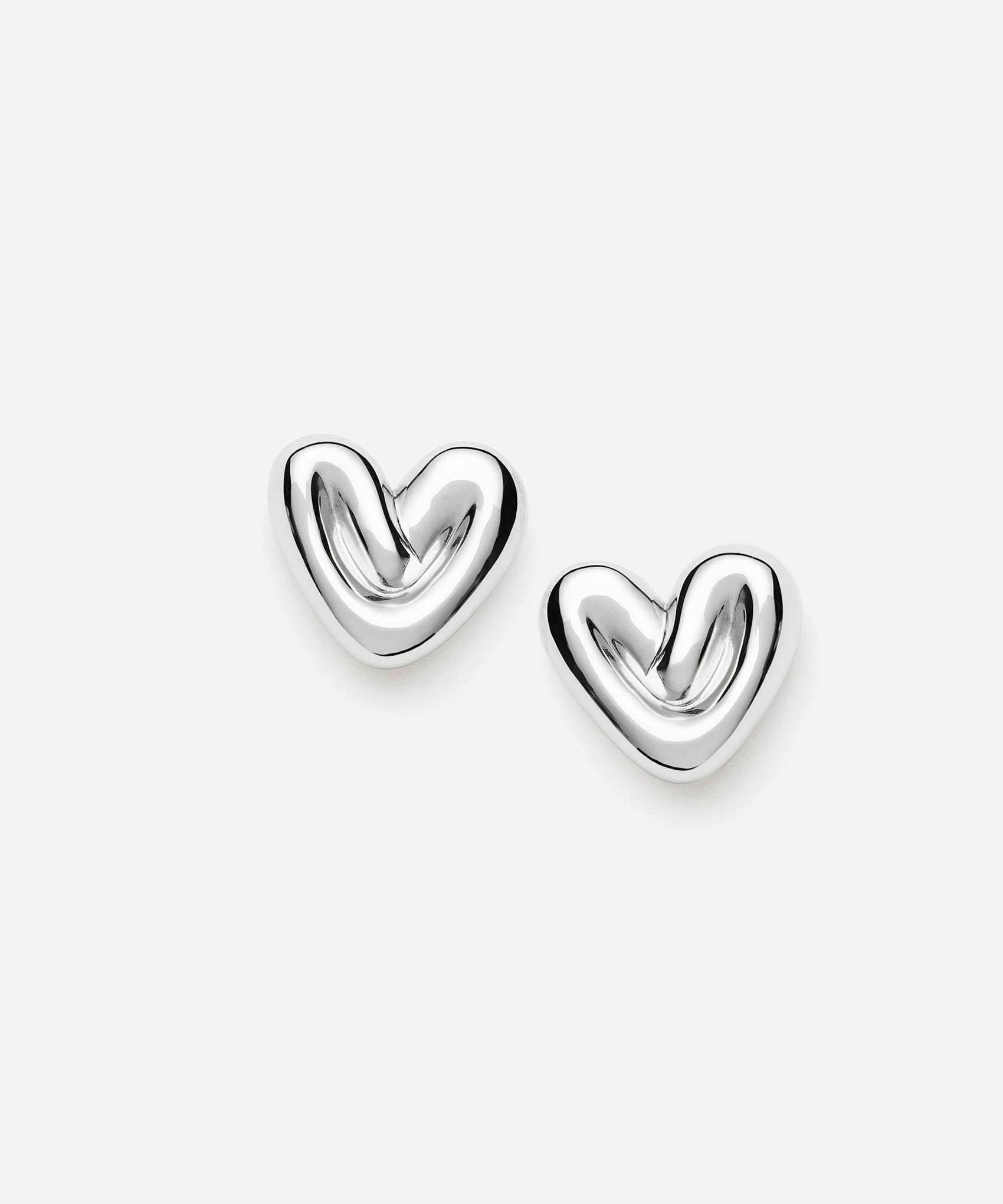 Rhodium Plated Puffy Heart Stud Earrings