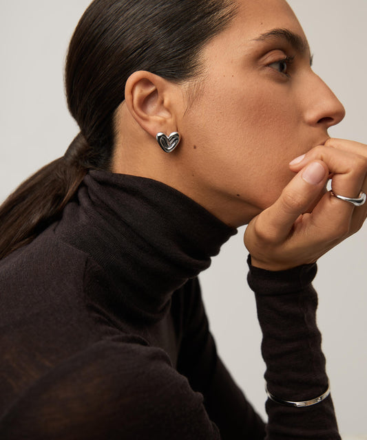 Rhodium Plated Puffy Heart Stud Earrings