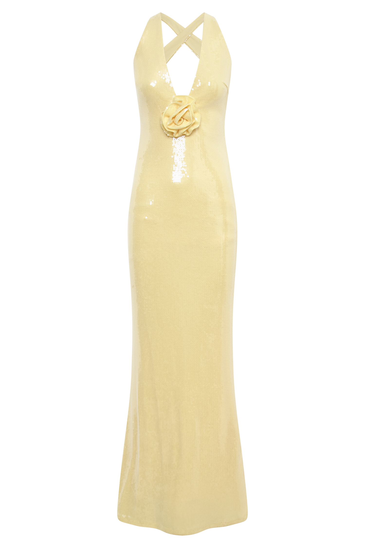 Rose Sequin Maxi Dress Lemon