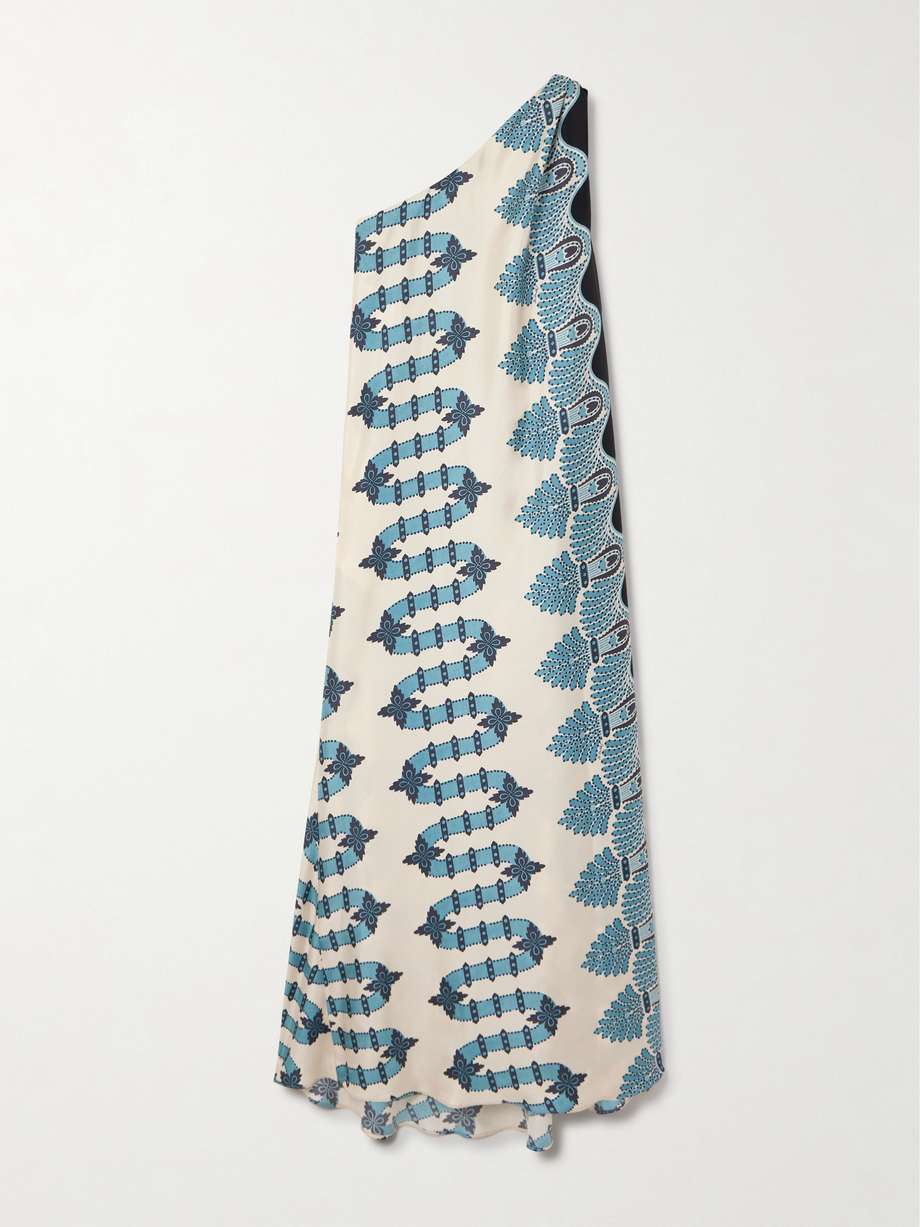 Roy one shoulder printed silk twill maxi dress