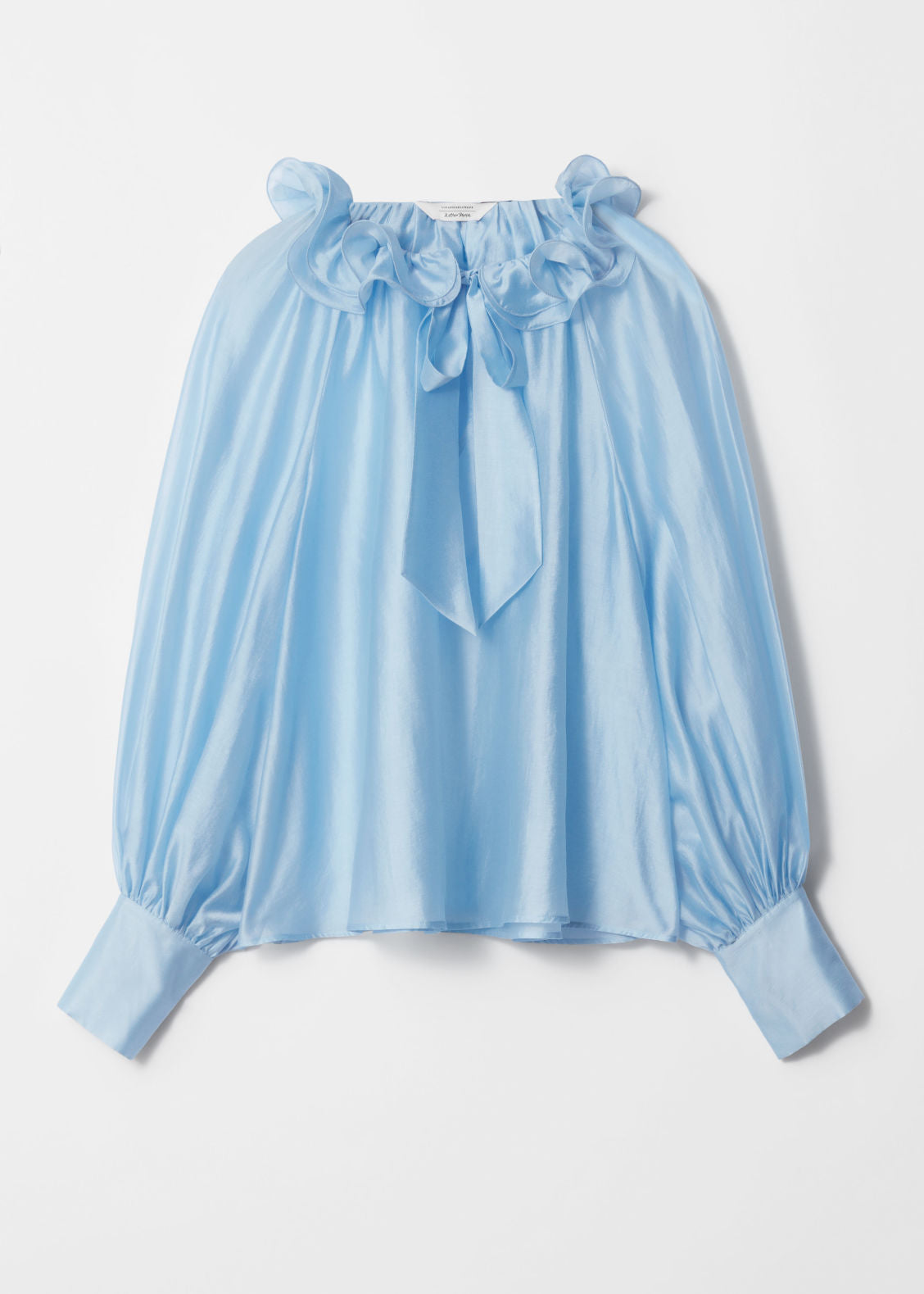 Ruffled Tie Neck Blouse Blue