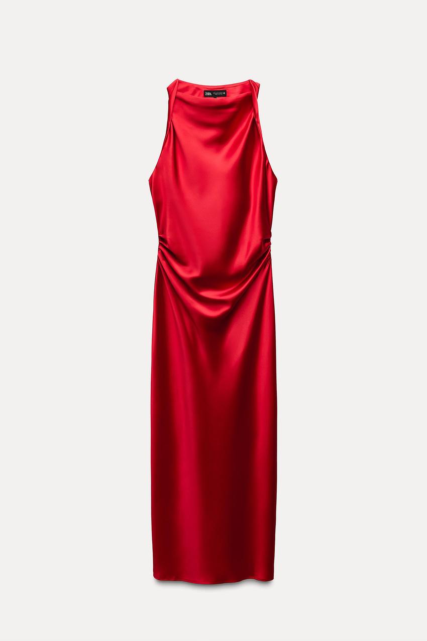 Satin Midi Dress With Cowl Neckline