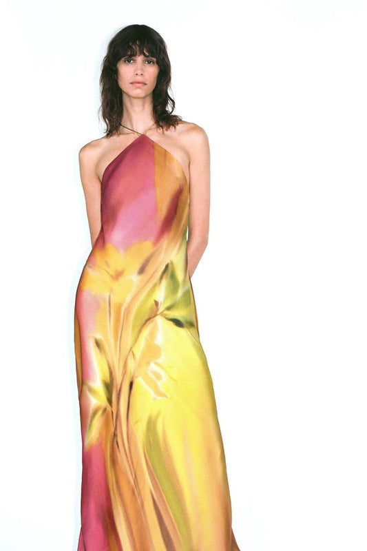 SATIN TIE DYE MIDI DRESS