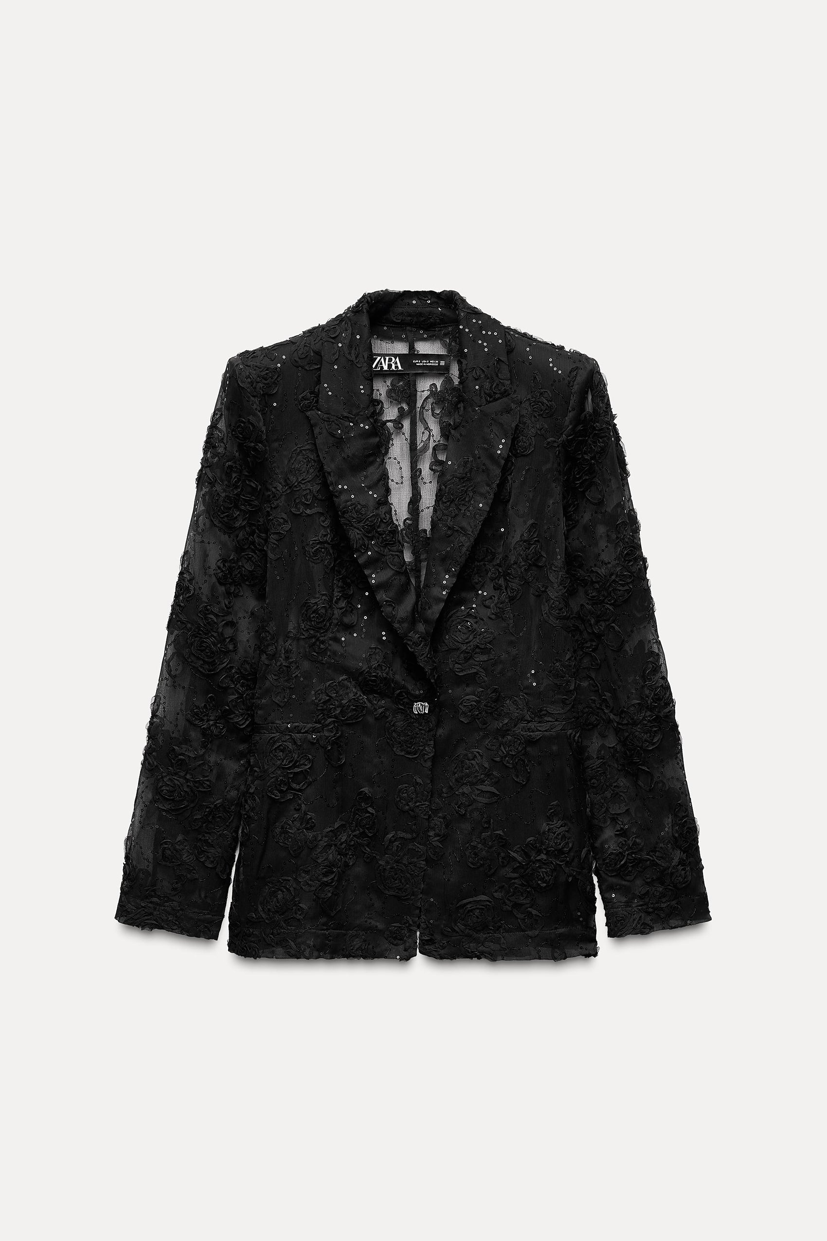 SEMI SHEER TEXTURED BLAZER WITH SEQUINS