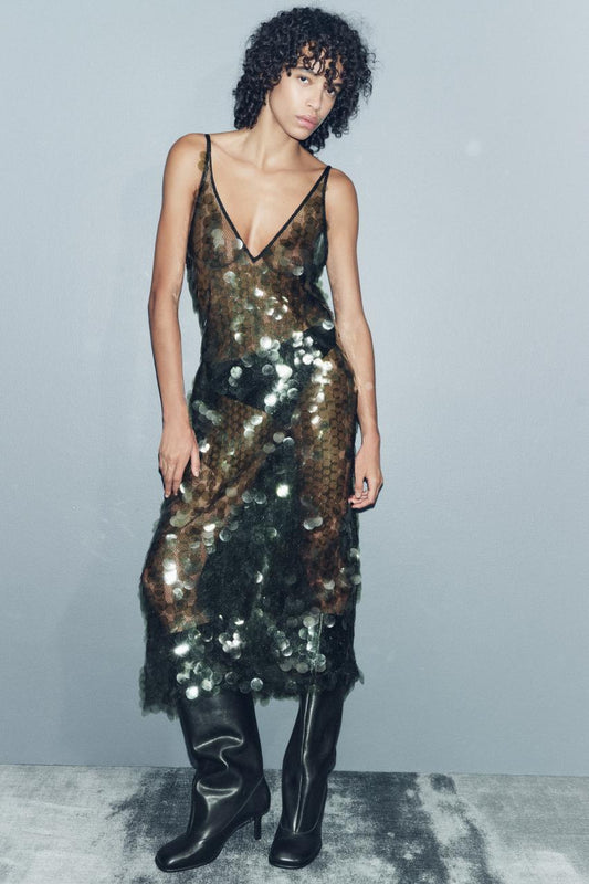 SEQUINNED MIDI DRESS