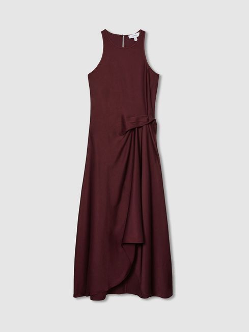 Satin Drape Tuck Midi Dress