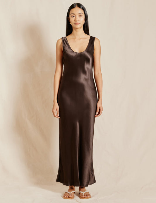 Satin Scoop Neck Maxi Column Dress