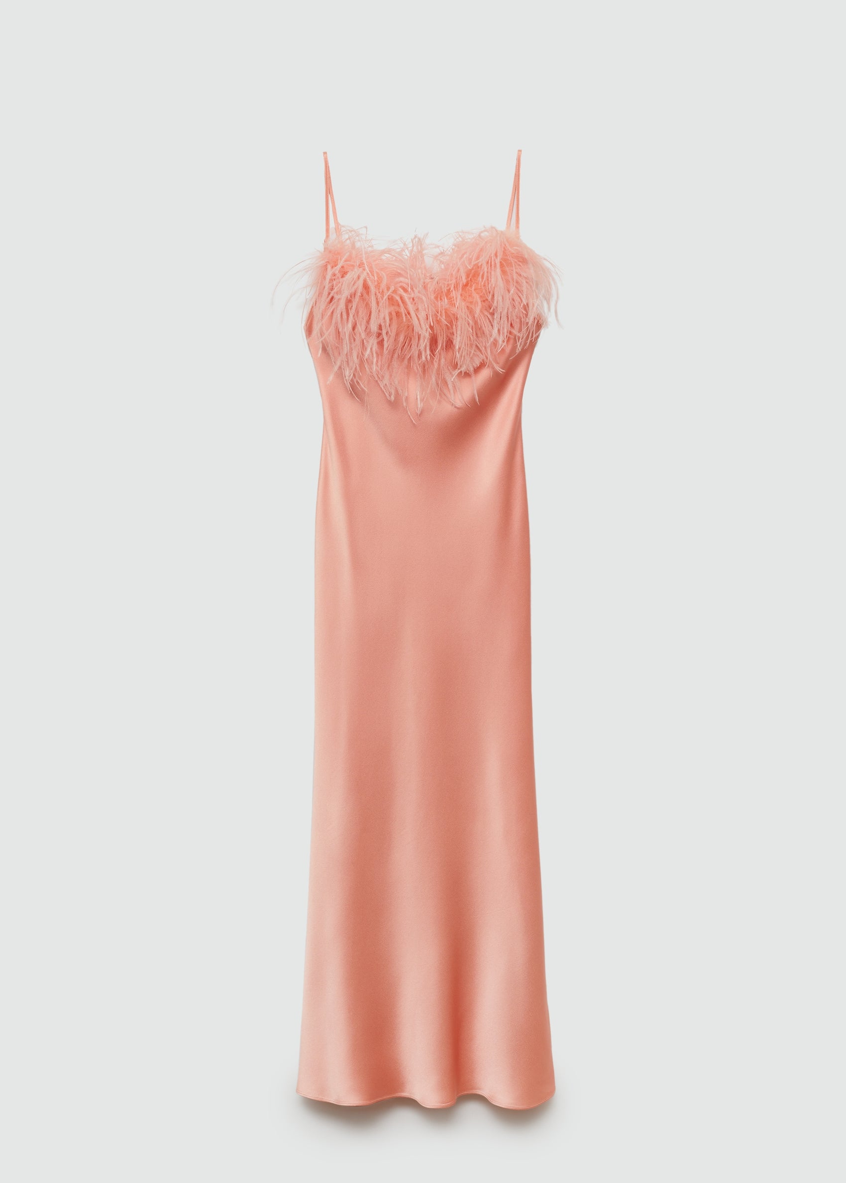 Satin dress with feather detail