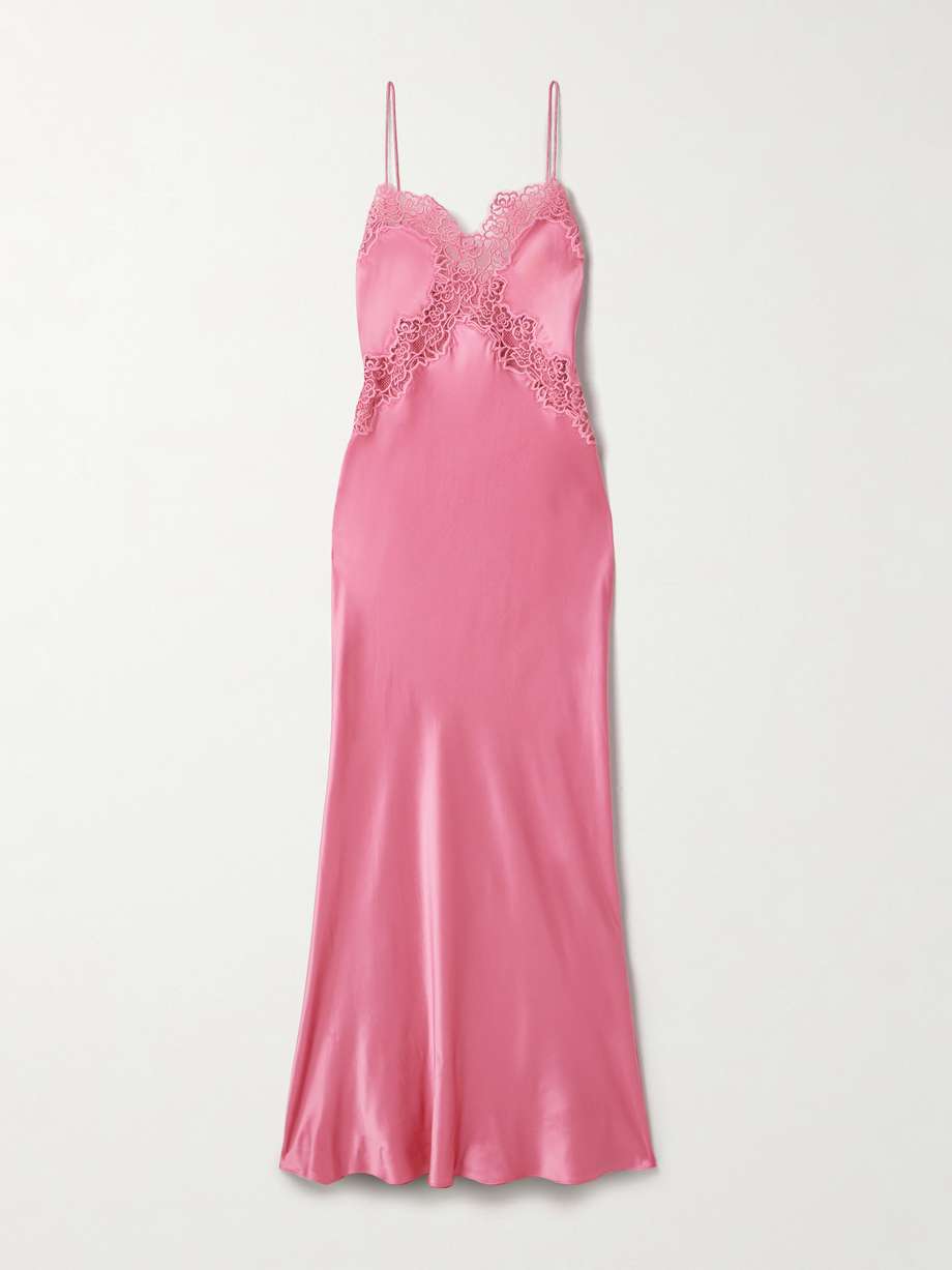 Selena lace trimmed silk satin gown