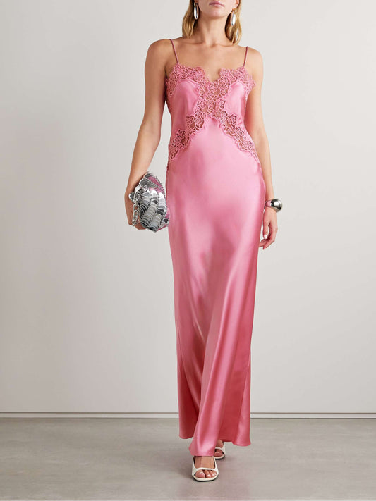 Selena lace trimmed silk satin gown