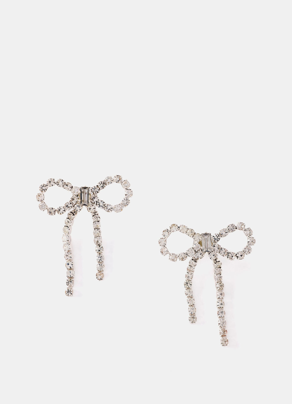 Silver Crystal Bow Stud Earrings