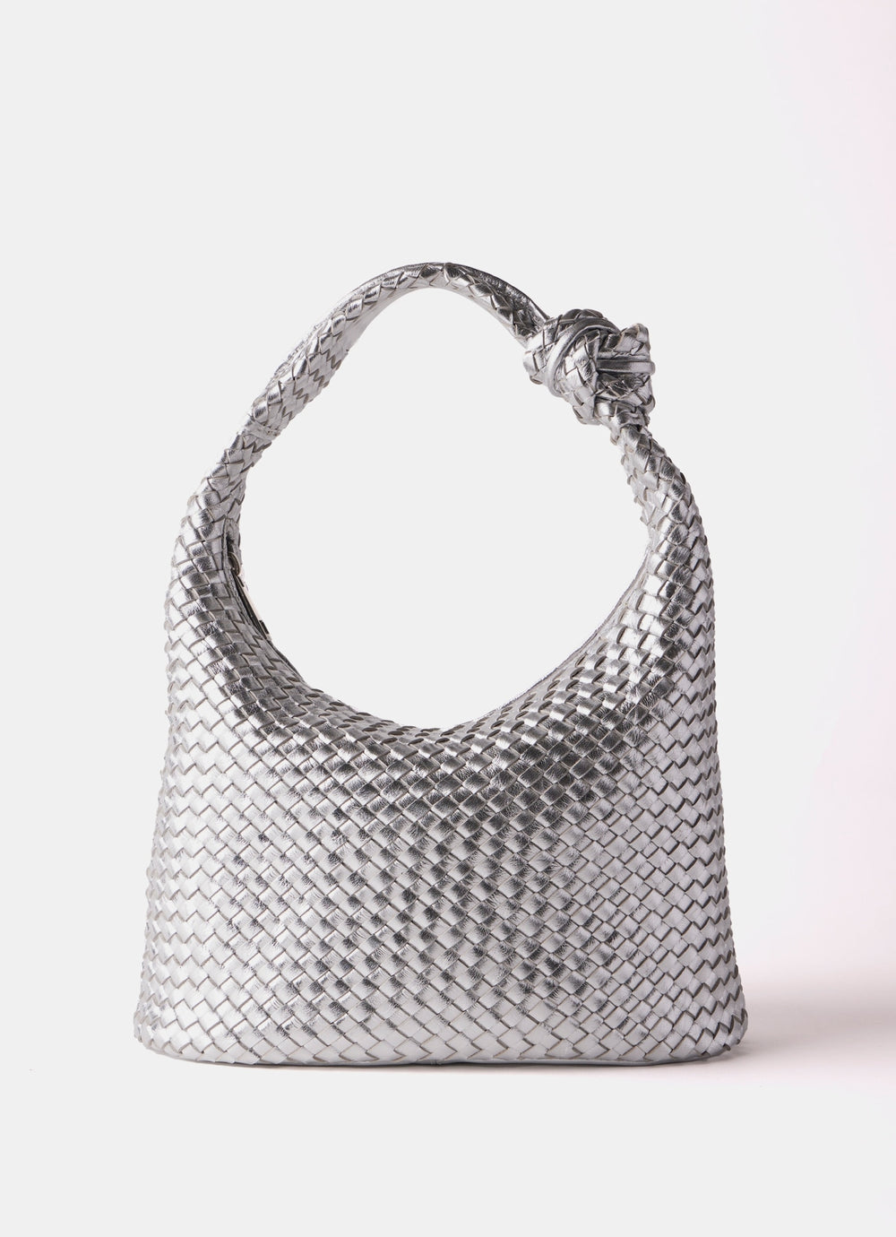 Silver Leather Woven Grab Bag