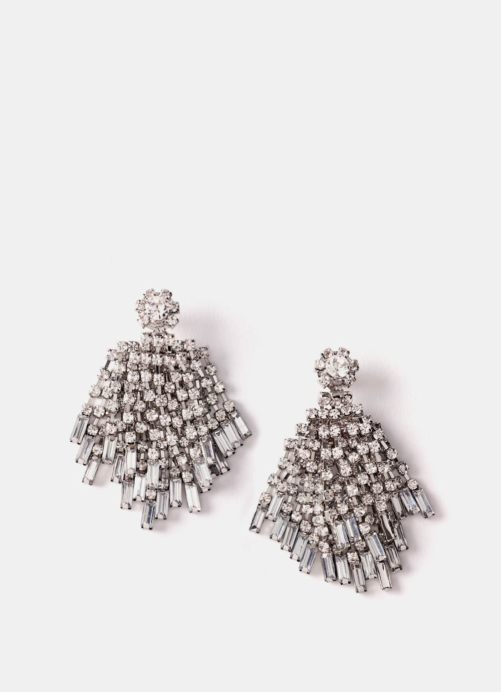 Silver Tone Statement Crystal Earrings