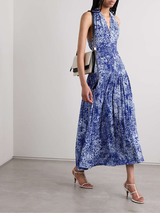 Simone pleated printed crepe maxi dress