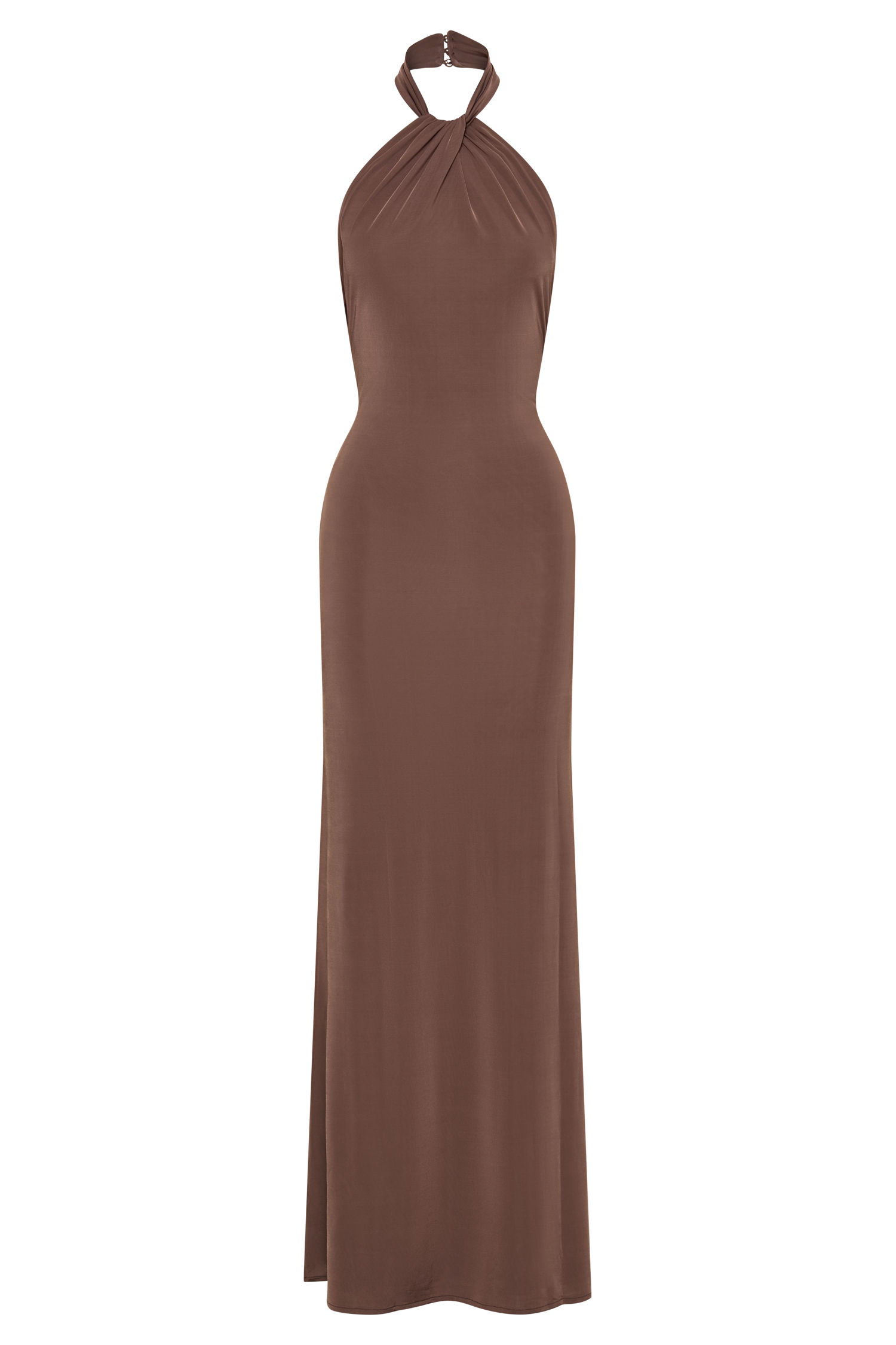 Slinky Halter Maxi Dress Chocolate