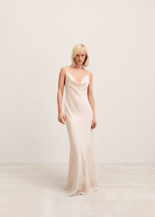 Slip dress with feather detail