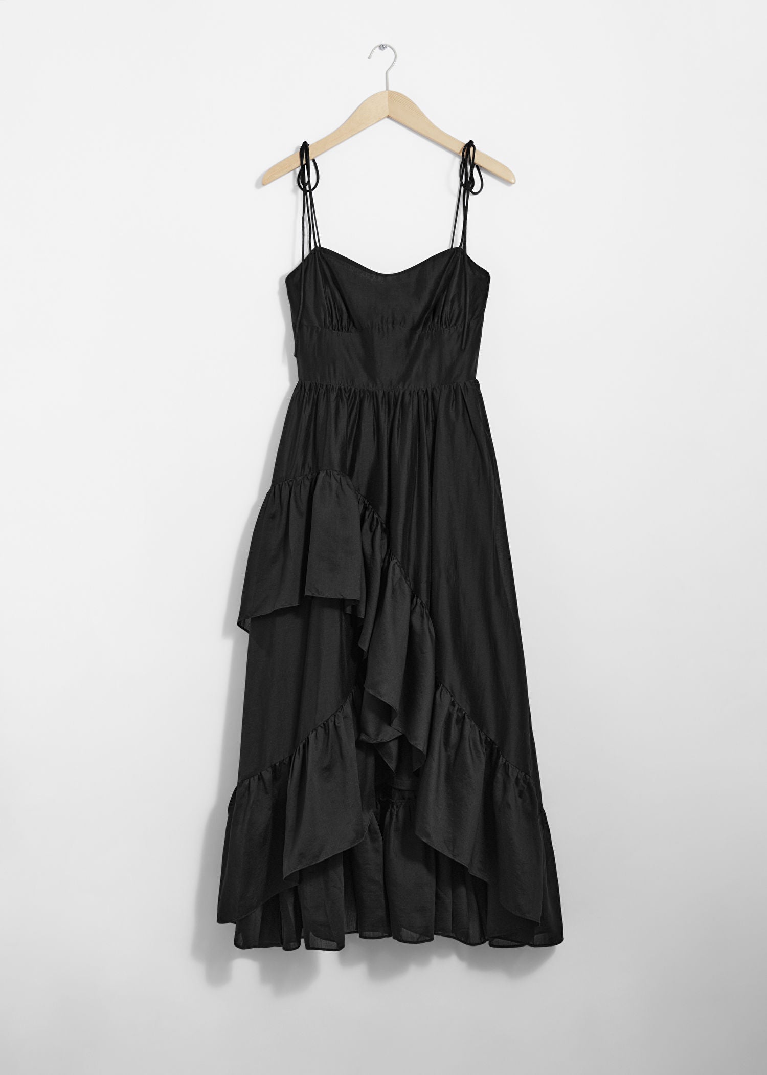 Strappy Ruffled Midi Dress Black