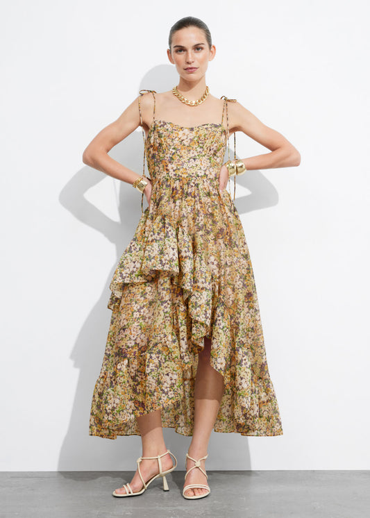 Strappy Ruffled Midi Dress Floral