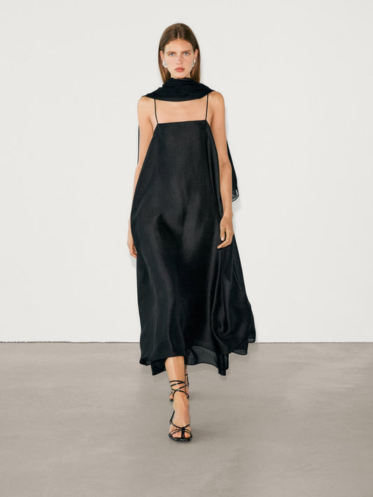 Strappy ramie midi dress