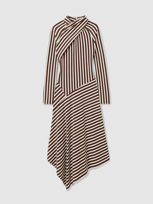 Striped Jersey Asymmetric Midi Dress