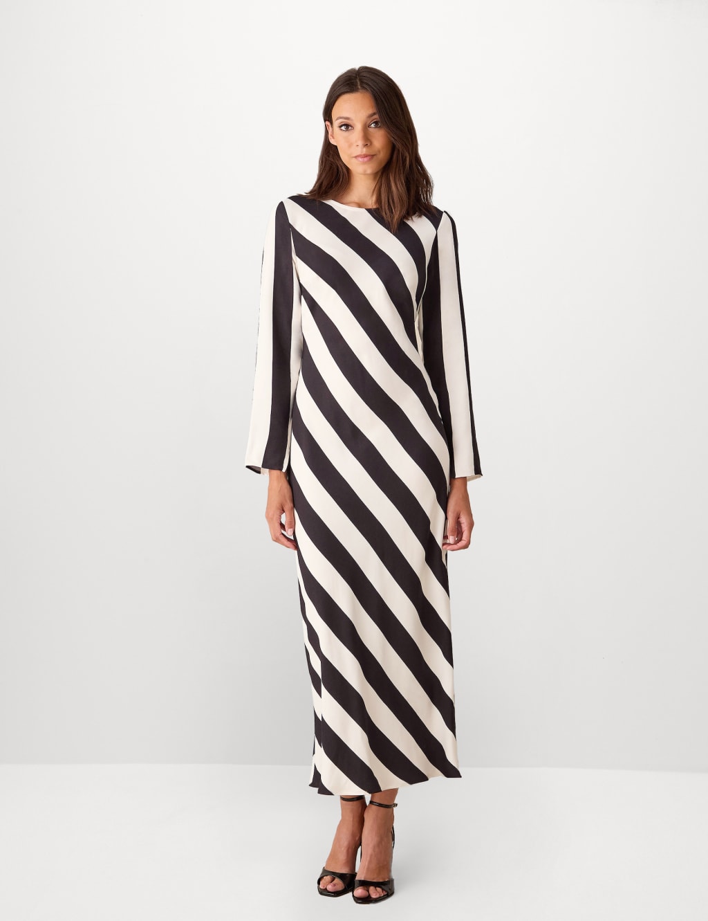 Striped Round Neck Maxi Column Dress