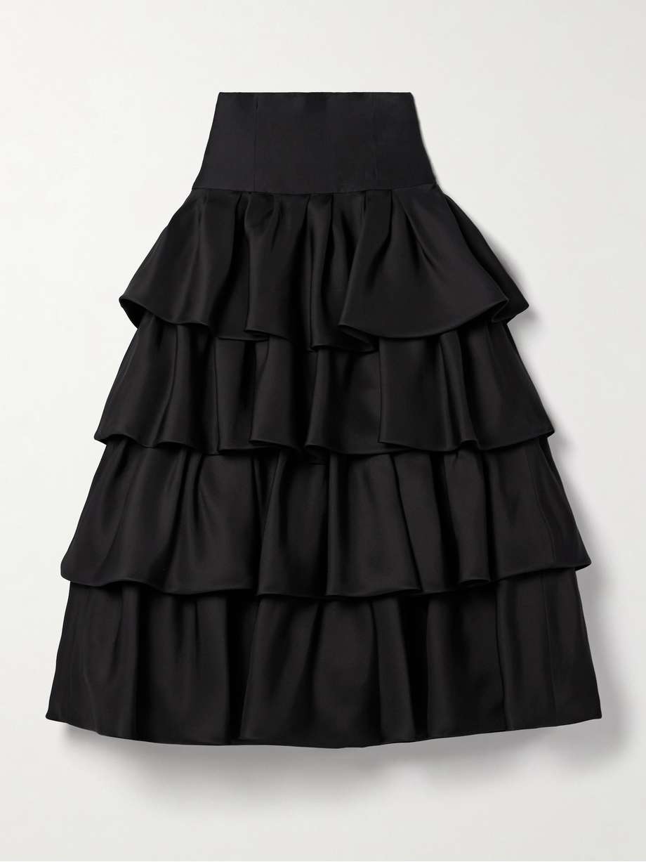 Tiered ruffled silk gazar midi skirt