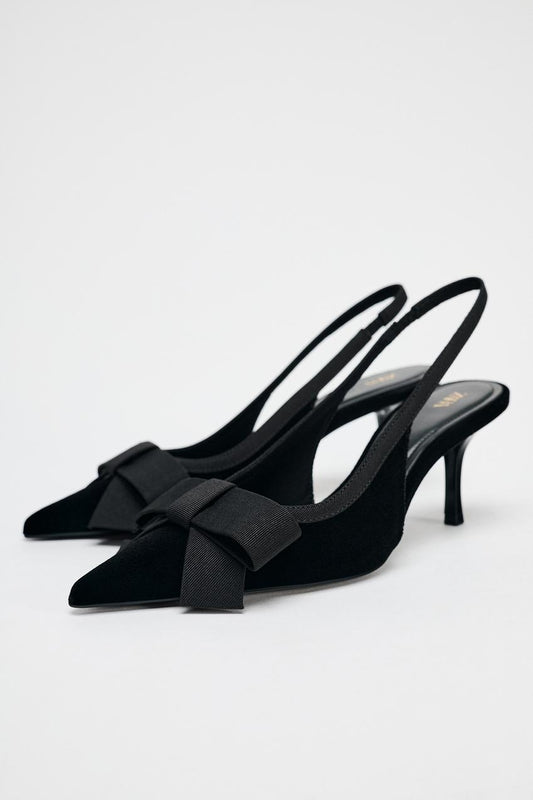 VELVET EFFECT SLINGBACKS WITH BOW DETAIL