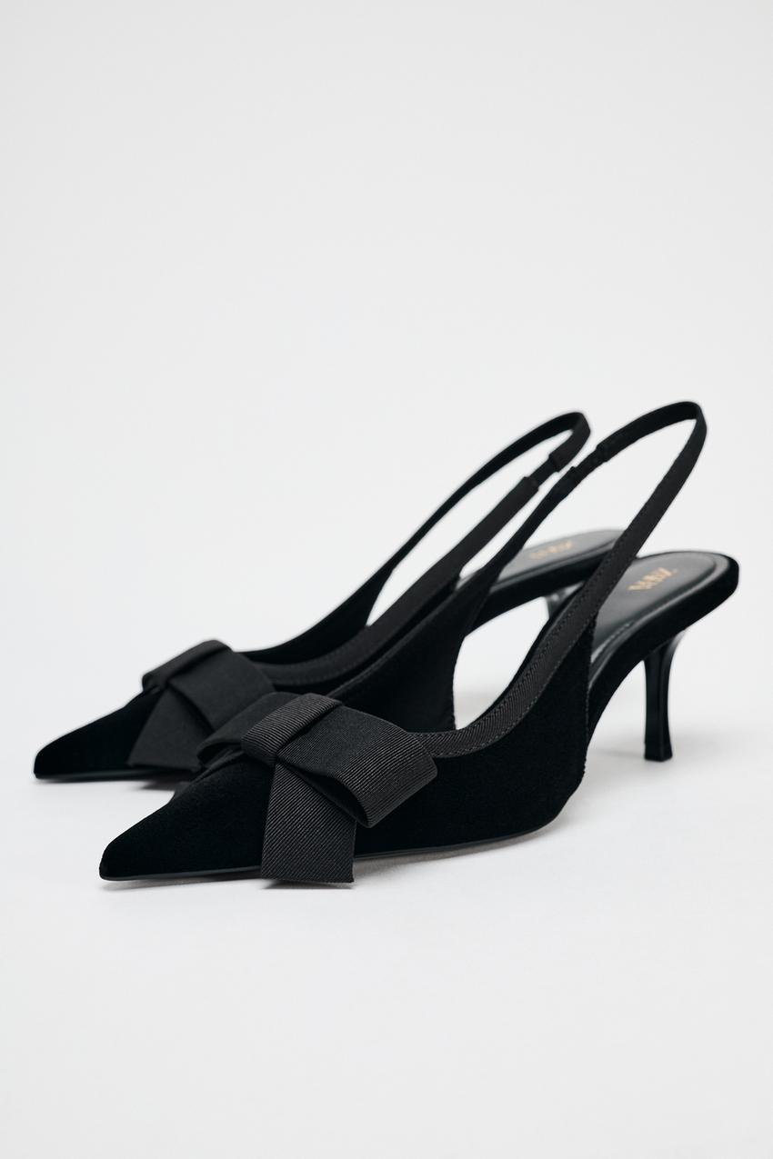 Velvet Effect Slingbacks With Bow Detail