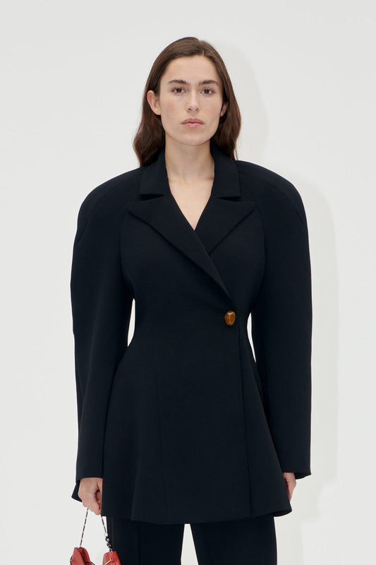 Voluminous Mini Coat Dress Black